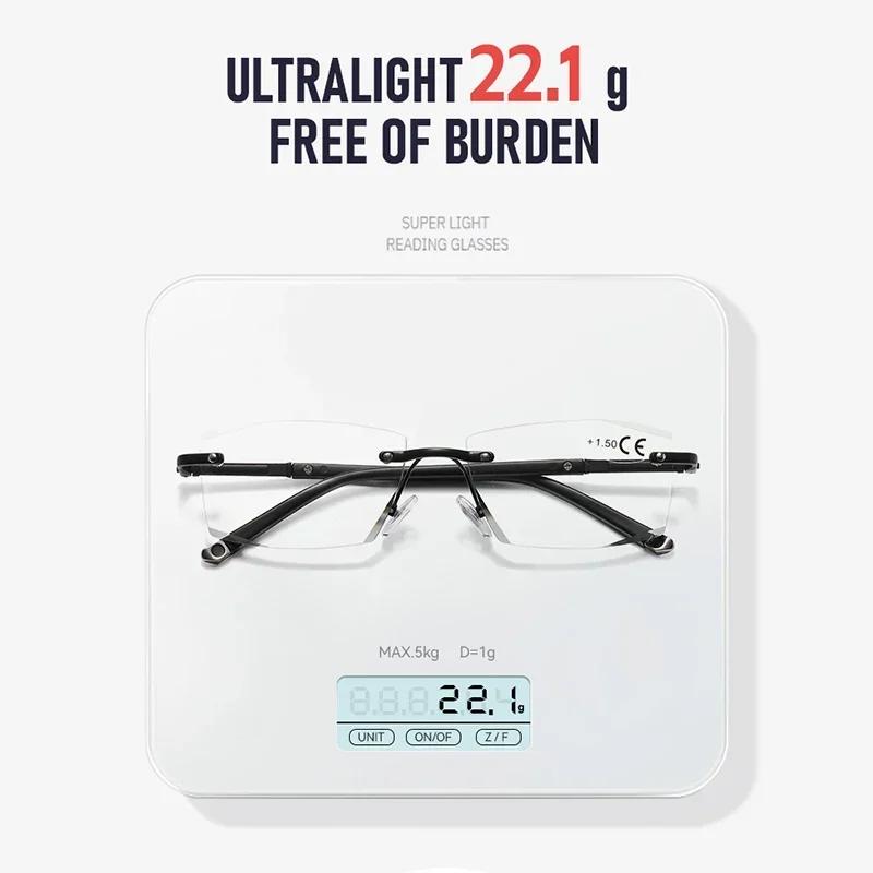 Rimless Pochromic Reading Glasses for Men Women Multifocal Far Sighted Eyewear Retro Anti-blue Light Presbyopia GLasses