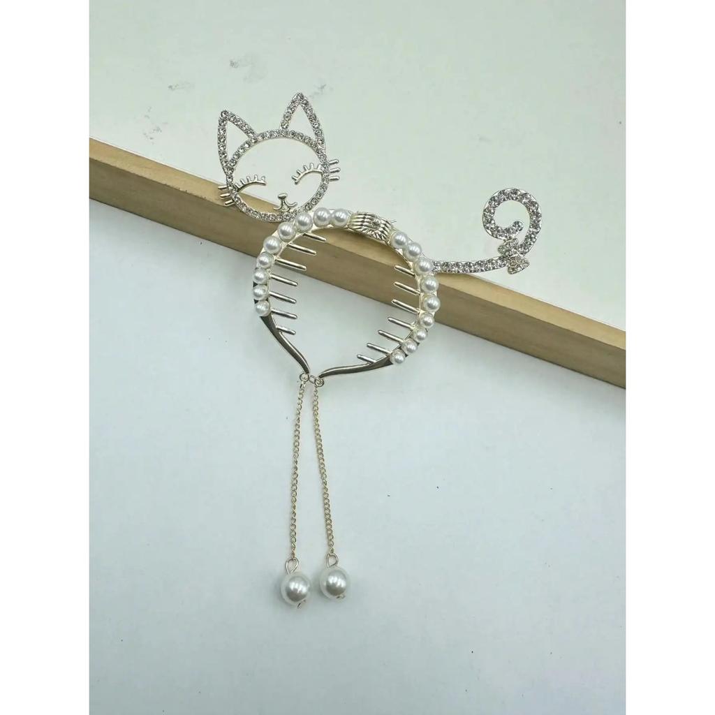 1Pcs Fashion Cute Little Cat Pearl Card Ventilation Hair Claws For Women Hair Accessories