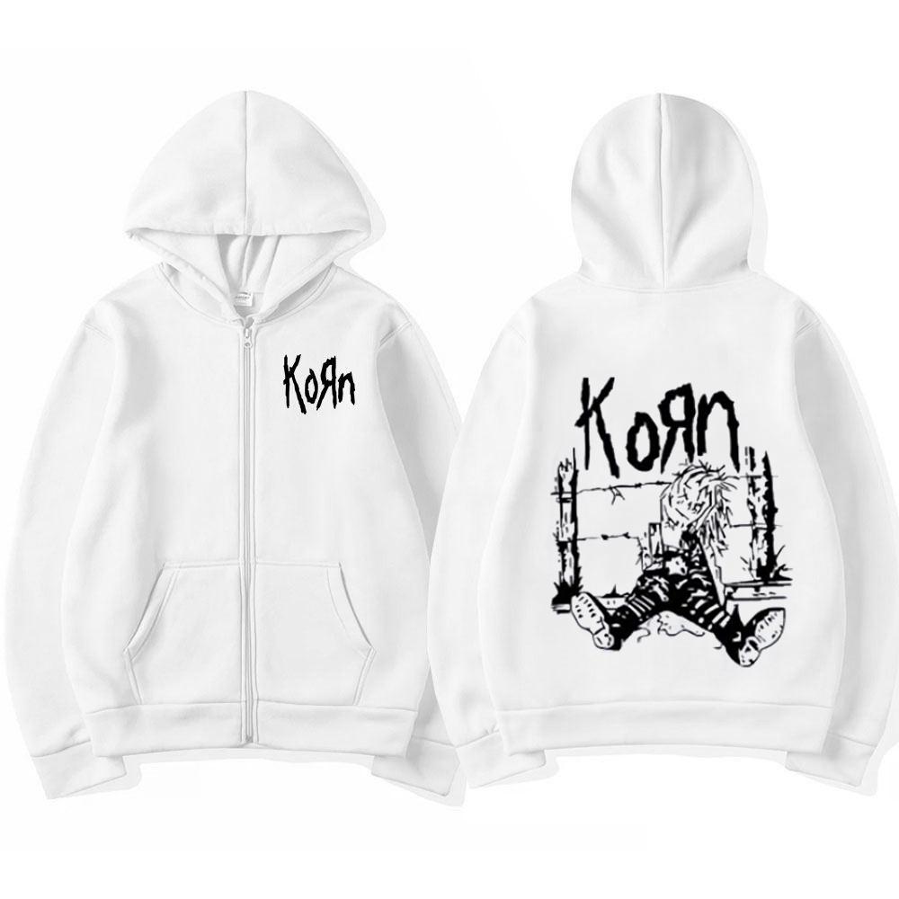 Korn Rock Band WORLD TOUR Reißverschlussjacken Metal Music Herren Hoodies Übergroße Hip Hop Streetwear Reißverschluss Sweatshirts Punk Y2K Tops