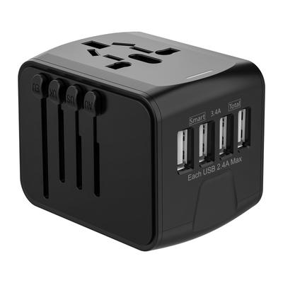 Univerzální cestovní adaptér se 4 USB porty - Vícezásuvková nabíječka pro Spojené království, Austrálii, USA, EU