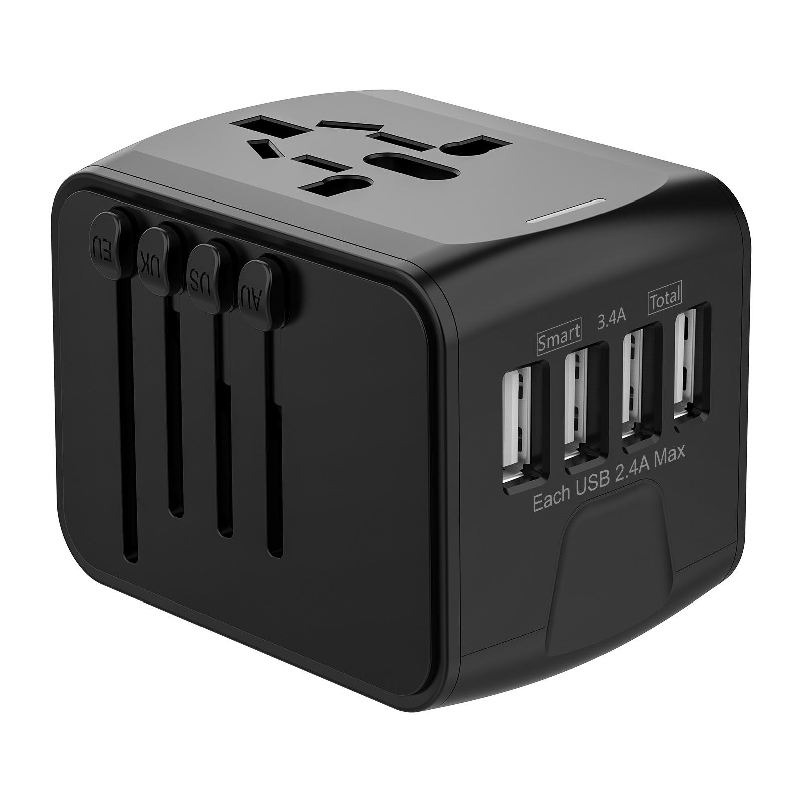

Universal Travel Adapter with 4 USB Ports - Multi-Country Socket Charger for UK, AU, US, EU