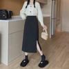 High Waist A-Line Women's Midi Skirt with Slit - 2024 Spring Korean Fashion