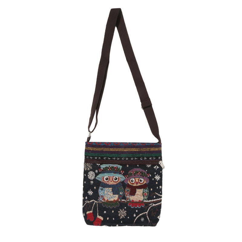 Retro Ethnic Style Shoulder Bag Canvas Embroidered Phone Crossbody Messenger Bag Travel Outdoor Casual Simple All-Mastch Women Small Bag