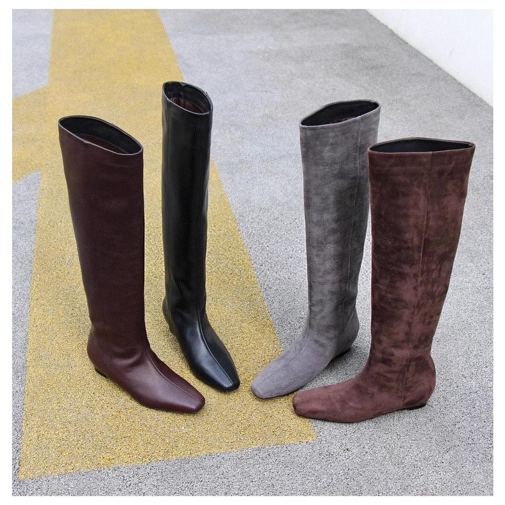Minimalist Style Flat Bottom Inner Height Increase Boots Women's 2025 New Popular High Knight Boots Square Sleeve Thin Boots
