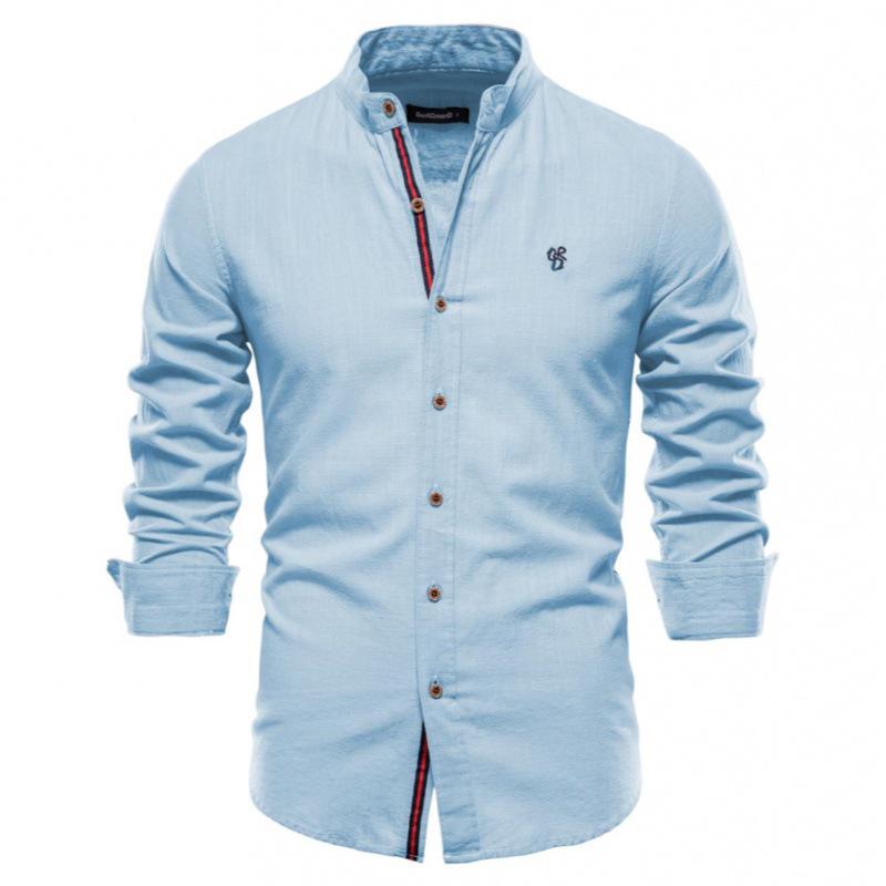 Men's Slim Fit Cotton Linen Long Sleeve Shirt - Casual Japanese Fashion, Solid Color, Spring/Summer (US Size)