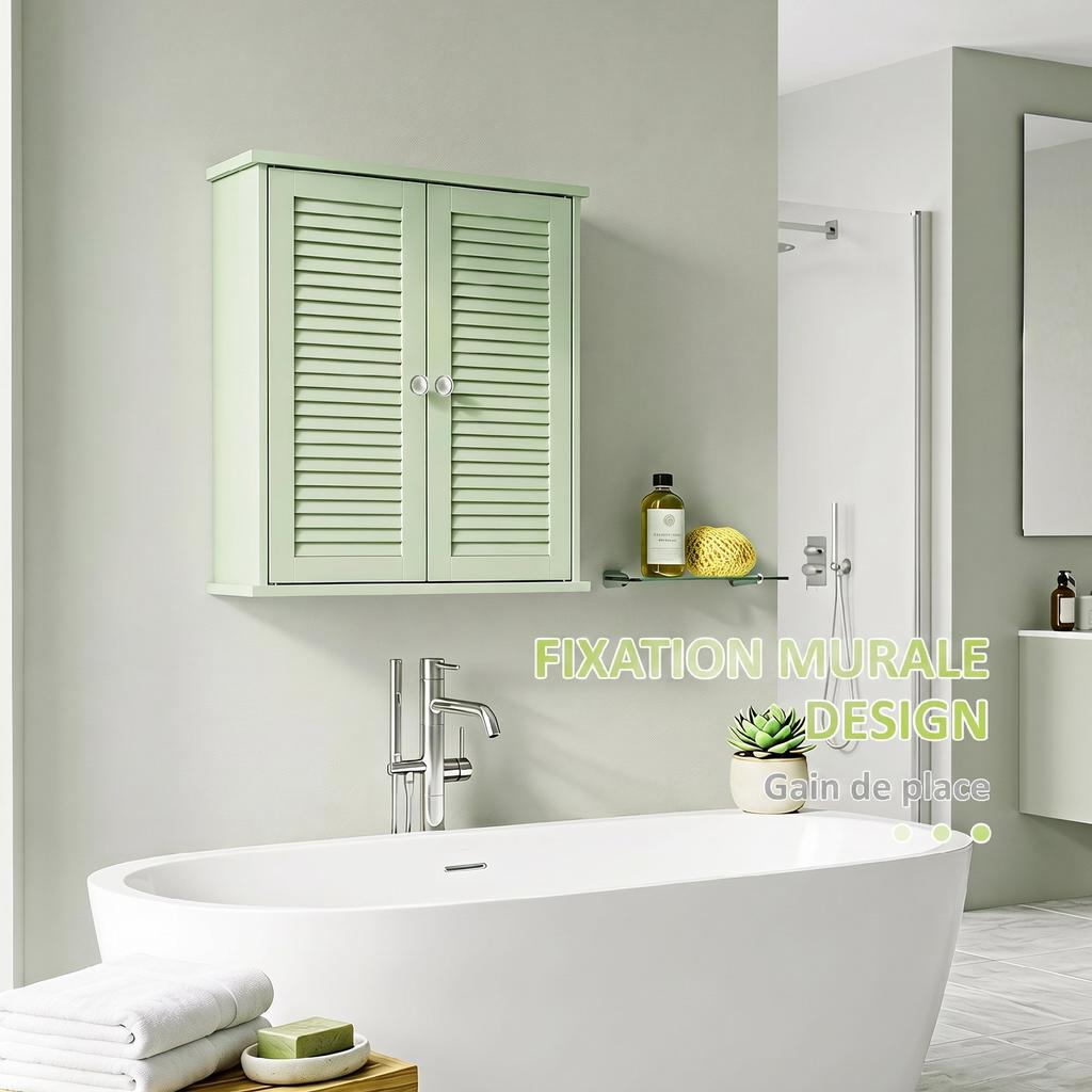 Bathroom Wall Cabinet, Hanging Storage Unit, 2 Louvered Doors, Adjustable Shelf, Green