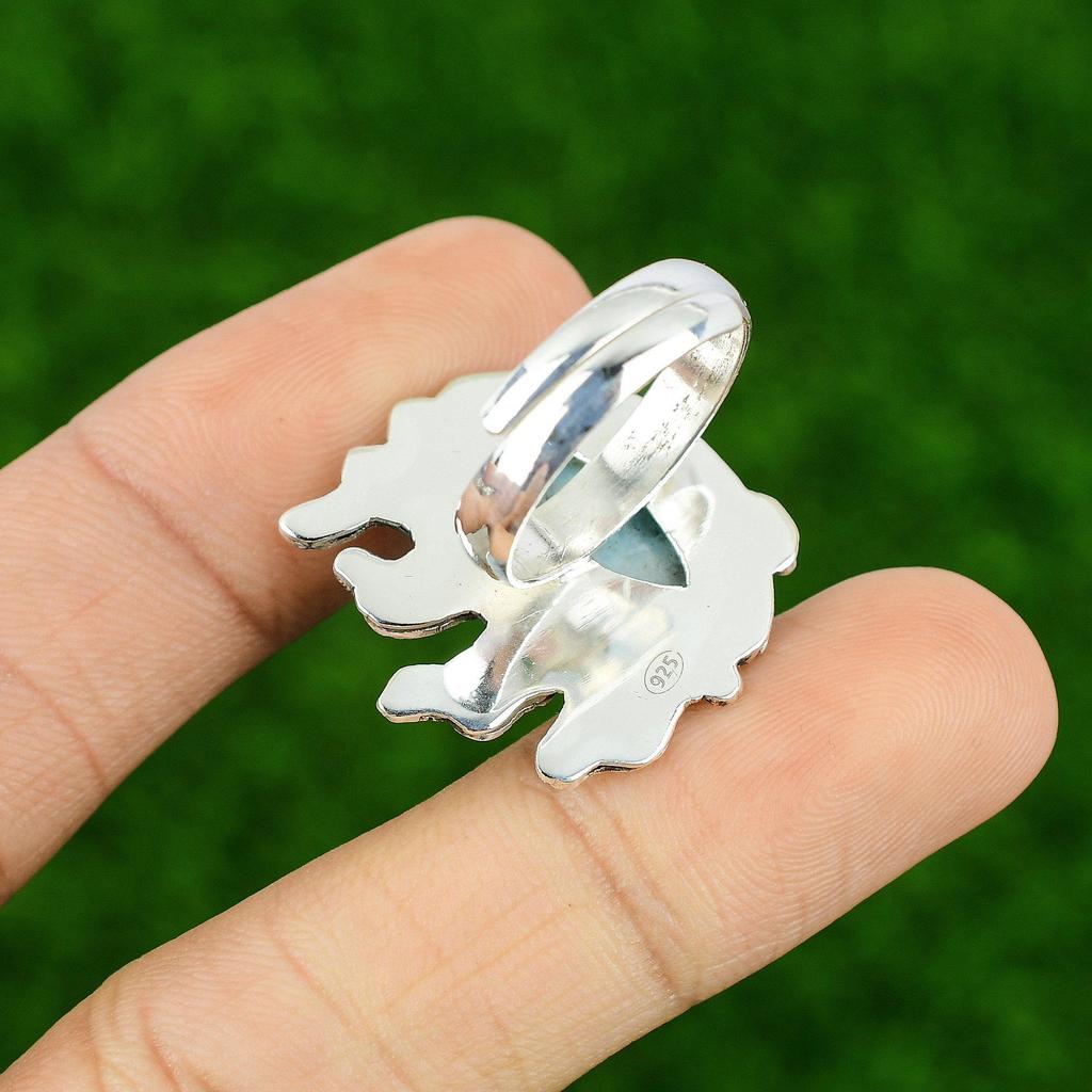 Sterling Silver Throat Chakra Natural Larimar Stackable Ring Jewelry Size Yes