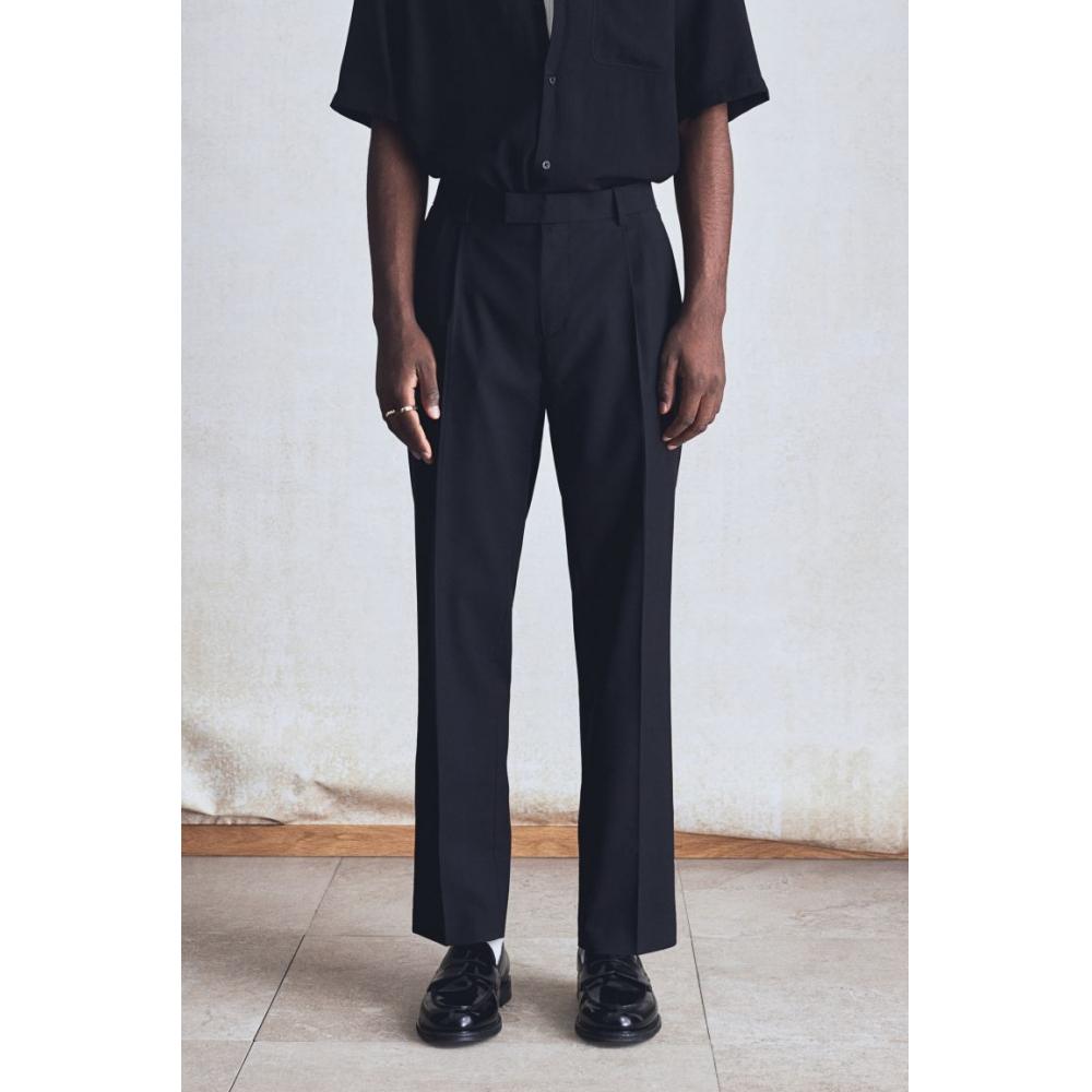 H M Linen Blend Tailored Pants Regular Fit Black