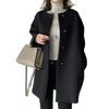 Fall Winter Women Jacket Button-down Round Neck Loose Long Sleeves Straight Woolen Coat Mid Length Pure Color Outerwear for Commuting Dating And Prom