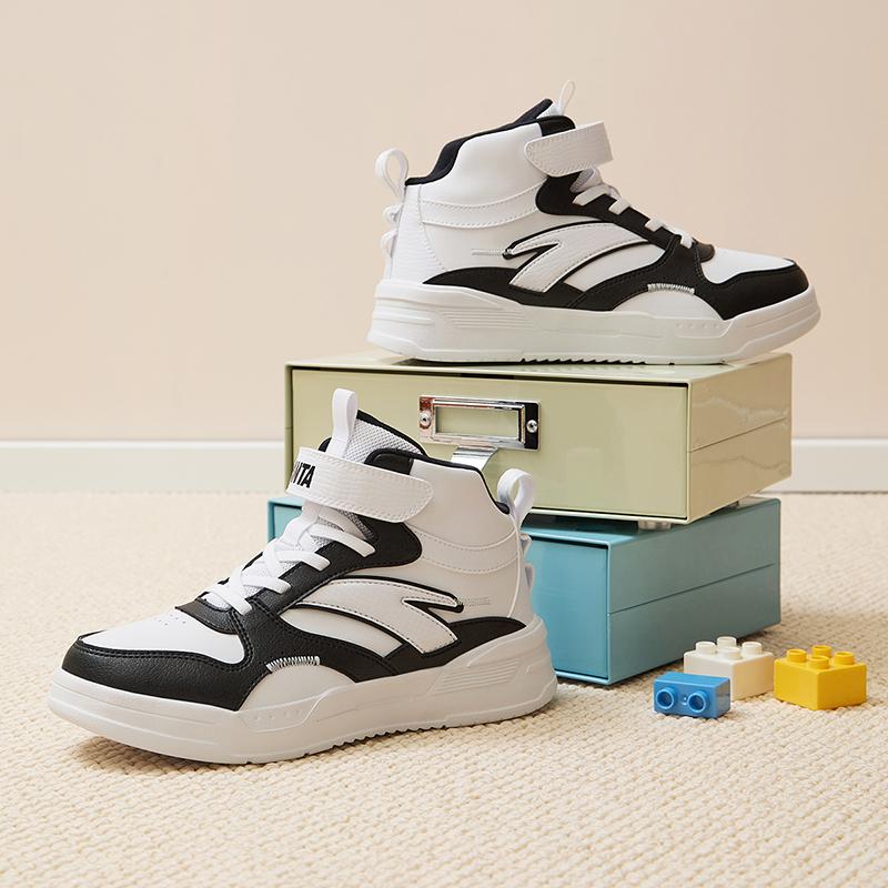 Anta Kids Classic Comfortable Non-Slip Wear-Resistant High-Top Kids Skate Shoes Kids Sneakers White Black A12438002-1