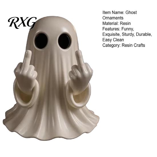Unique Halloween Decorations Ghost Figurine, Funny Spooky Middle Finger Statue, Table Decorations, Cartoon Modern Decor Cute Resin Holiday Desktop