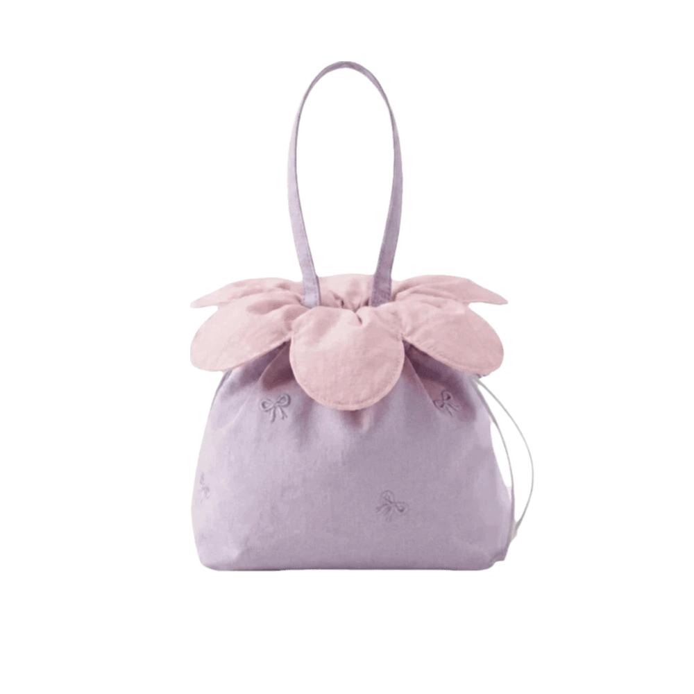 Bow Printed Flower Drawstring Handbag Polyester Storage Bag Vintage Polka Dot Tote Bag  Shopping