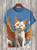 Japanese Ukiyo-e Animal Men's T-shirt with Cute Cat Pattern Print