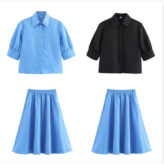 

Spring 2025 Women s Short-Sleeve Shirt & Midi Skirt Set - European & American Style Extra Small