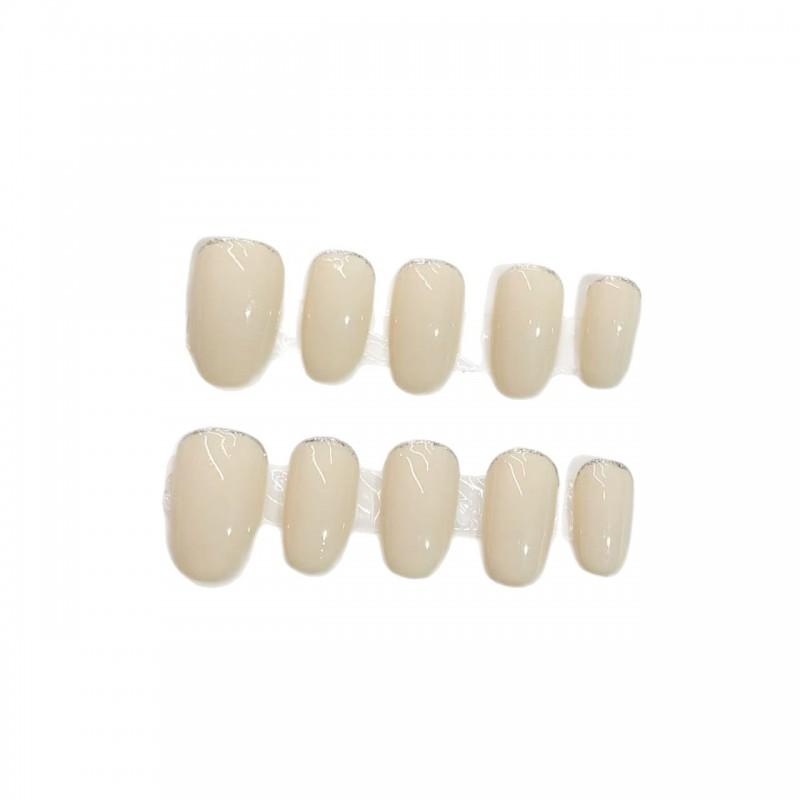 Handmade Press-On Nails Set Nude White Solid Color Minimalist Daily Wear Women Girls Short Oval