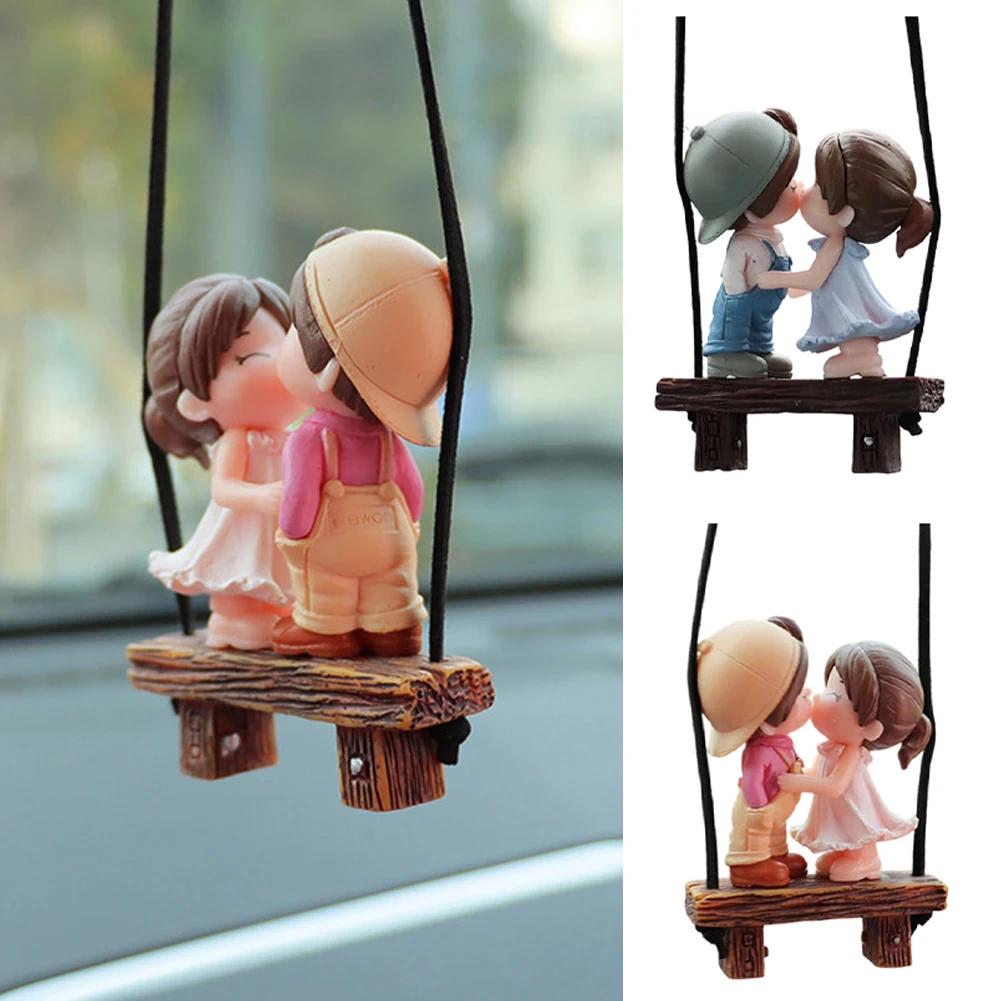 Anime Car Accessories Cute Couple on Swing Car Accessories Interior Romantic Couple Rearview Mirror Swing Pendant Ornament Gift