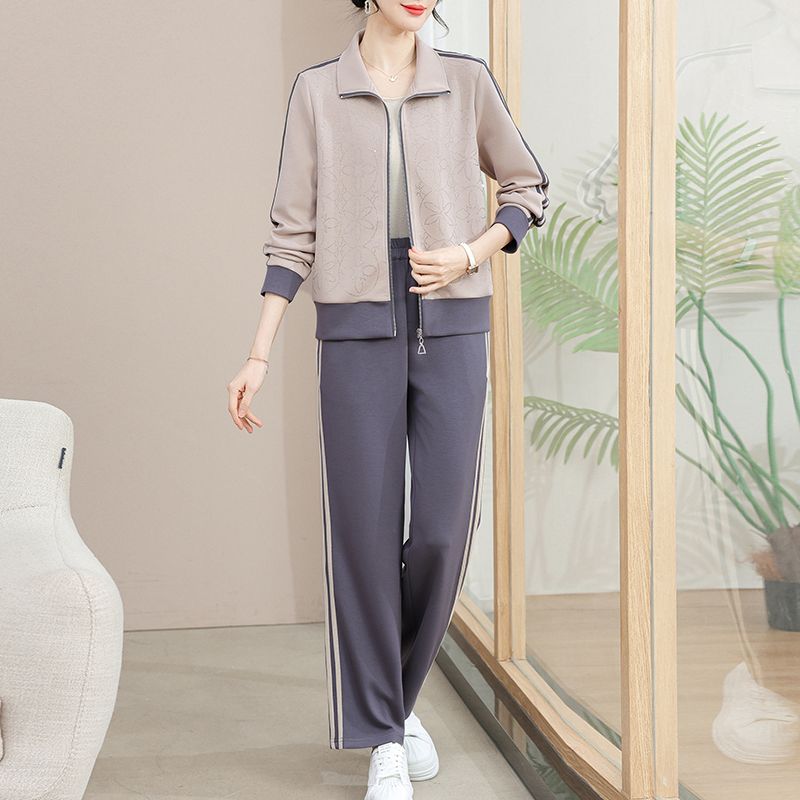 

Модный весенний костюм для женщин среднего возраста в западном стиле, омолаживающий, повседневный, двойка, свободный пиджак с лацканами, спортивная одежда для мамы XXXL серый