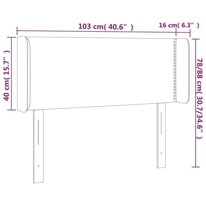 3123088 vidaXL Tête de lit à LED Noir 103x16x78-88 cm Tissu