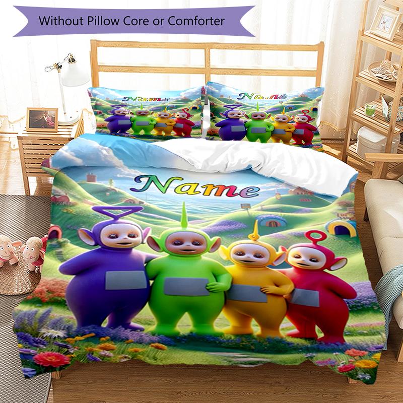 3pcs Custom Name Teletubbies Bedding Set Duvet Cover Closure Includes 1 Duvet Cover & 2 Pillowcases, Soft and Comfortable for All Seasons.