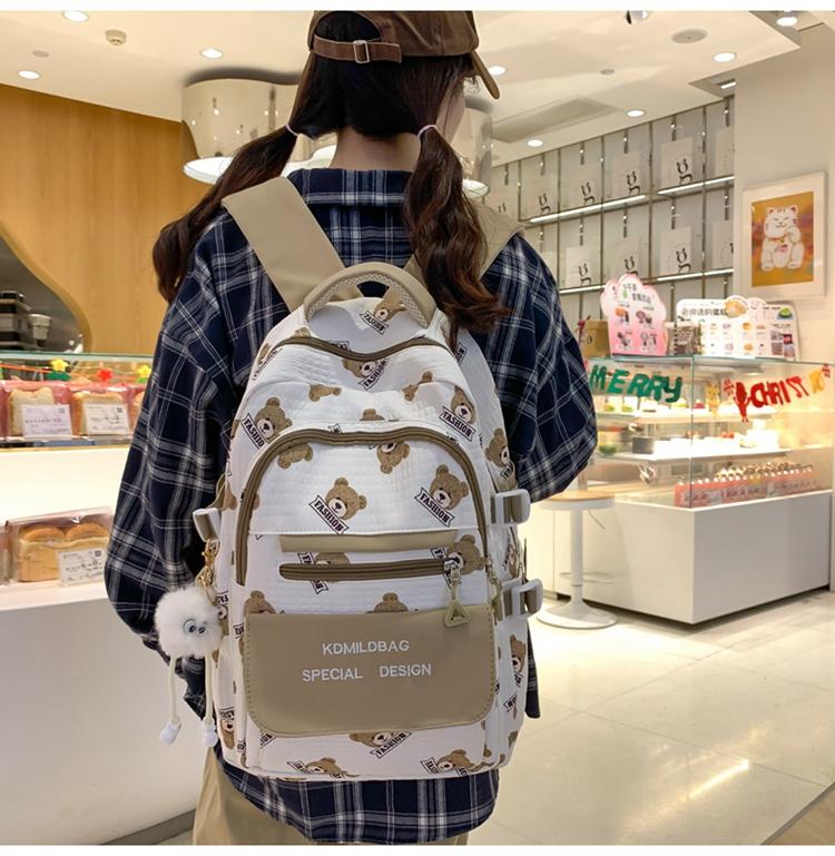 Bear Print Student Schoolbag Girl Backpack Students Third To Sixth Grade Backpack