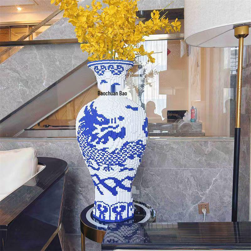 Blue & White Porcelain Building Blocks: 3D Puzzle Model Educational Toy Ornament Gift