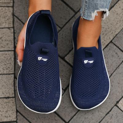 Wide Toe Women Shoes Breathable Knitted Mesh Soft Sole Slip On Barefoot Shoes Casual Comfortable Wide Toe Walking Sneakers