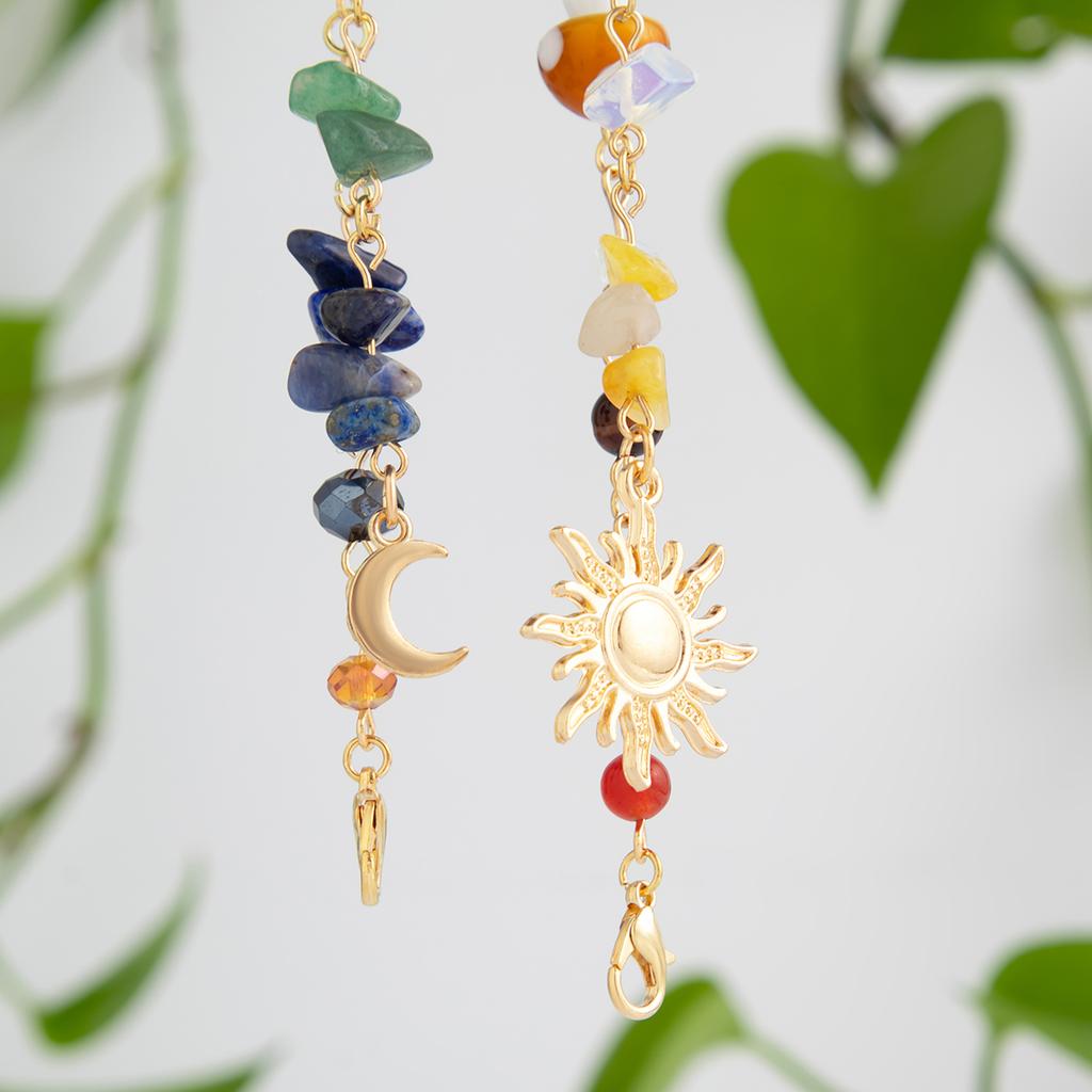 Ingemark Vintage Metal Sun Moon Pendant Hair Clip Chain Women Romantic Trendy Crystal Acrylic Beads Long Tassel Hair Accessories