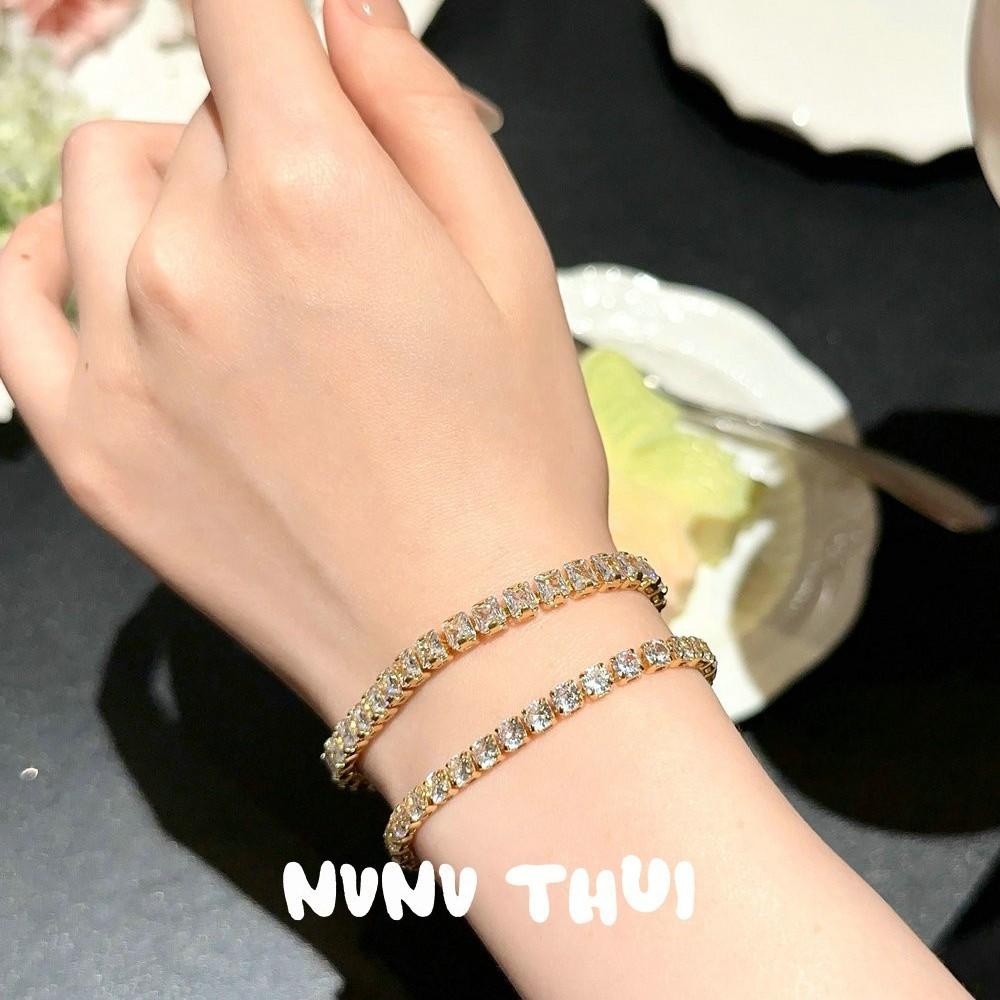Light Luxury Jewelry, Full Diamond T-Square Arrangement Gemstone Cuban Bracelet, Gilt Stacked Dream, Small Row Diamond Bracelet Bracelet Bracelet