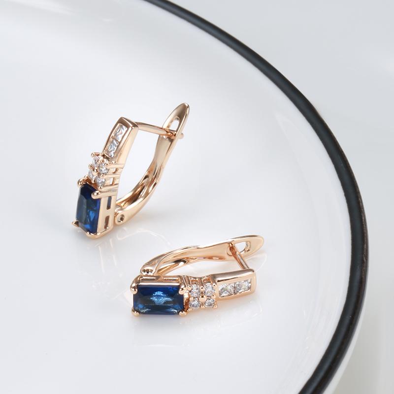 Luxury  Rose Gold Bride Earring Fashion Blue Natural Zircon Drop Earring Fine Vintage Wedding Jewelry Crystal Gift