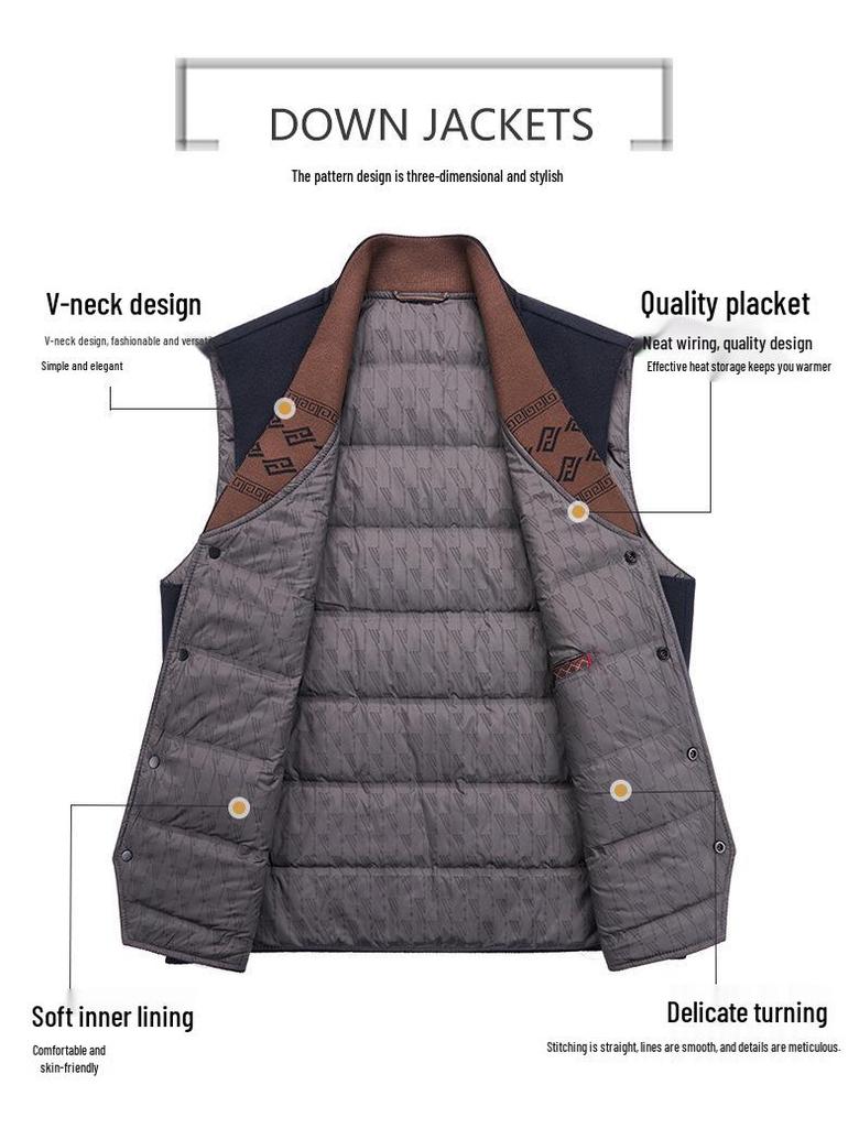 Men's 2025 Winter 100% Wool Tweed Down Vest - White Duck Down, Business Casual Style