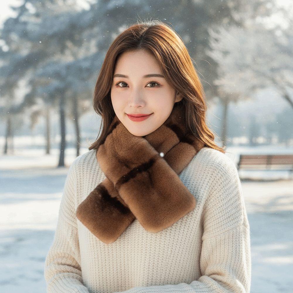 Thick Plush Cross Scarf Thermal Fluffy Muffler Double Sided Stole Faux Fur Collar Office Workers