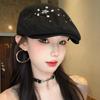 Black Star Rivet Forward Hat Female Niche Yk Hottie Fashionable Personality Show Face Little Peaked Cap Beret