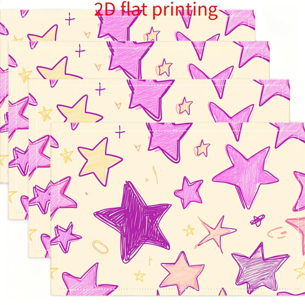 

Set of 4 Square Placemats - Thin Polyester Material (12 X 18 Inches) - White Base with Purple Star Decorative Print, Suitable fo 30x45cm-4PC