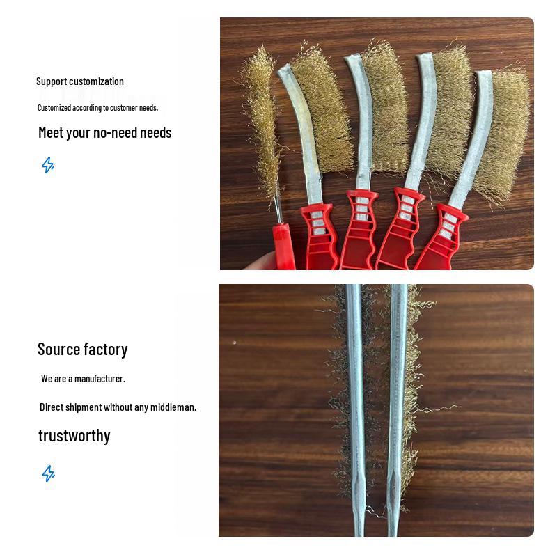 Stainless Steel & Copper-Plated Wire Brush with Plastic Handle for Rust Removal & BBQ Cleaning