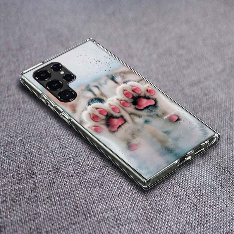 Pink Cat Hand Phone Case For Samsung Galaxy S24 S23 S21 S20 FE S22 S26 Ultra S25 Edge S10 Plus Cover Clear TPU Capa Shell Coque