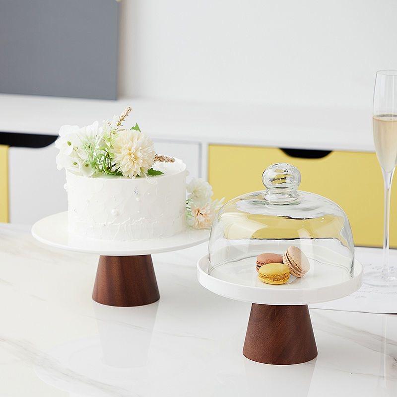 Buy White Ceramic Round Plate 8 Inch Flat Cake Plate with Lid 10 Inch