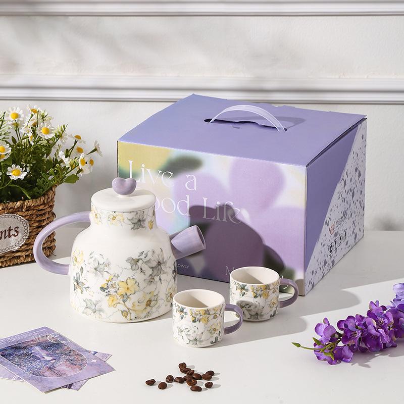 Iris High Value Tea Set Water Utensils Business Gift Set Retro Floral Ceramic Kettle Cup Souvenir