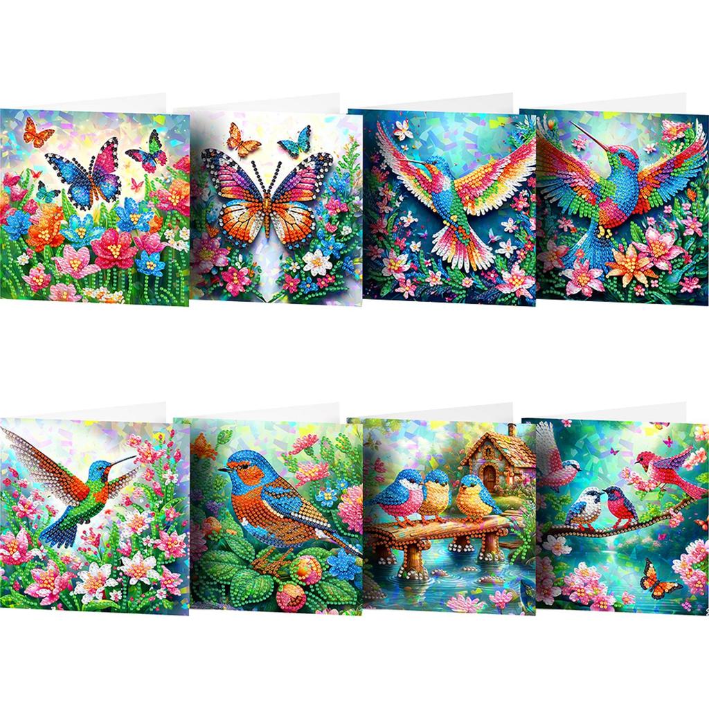 8Pcs Flower Envelope Rhinestone Painting Card Kit Diamond Daily Wish Card Diamond Painting Greeting Card for Adults Beginners