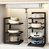 Pot Rack Organizer Under Sink Adjustable Cookware Storage Heavy Duty Space Saving Shelf for Cabinet Kitchen Cookware Holder