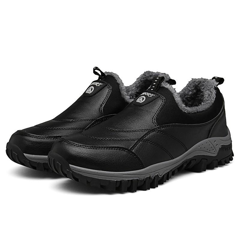 Mens Warm Fleece-Lined Slip-On Cotton Shoes Winter Outdoor Casual Sneakers