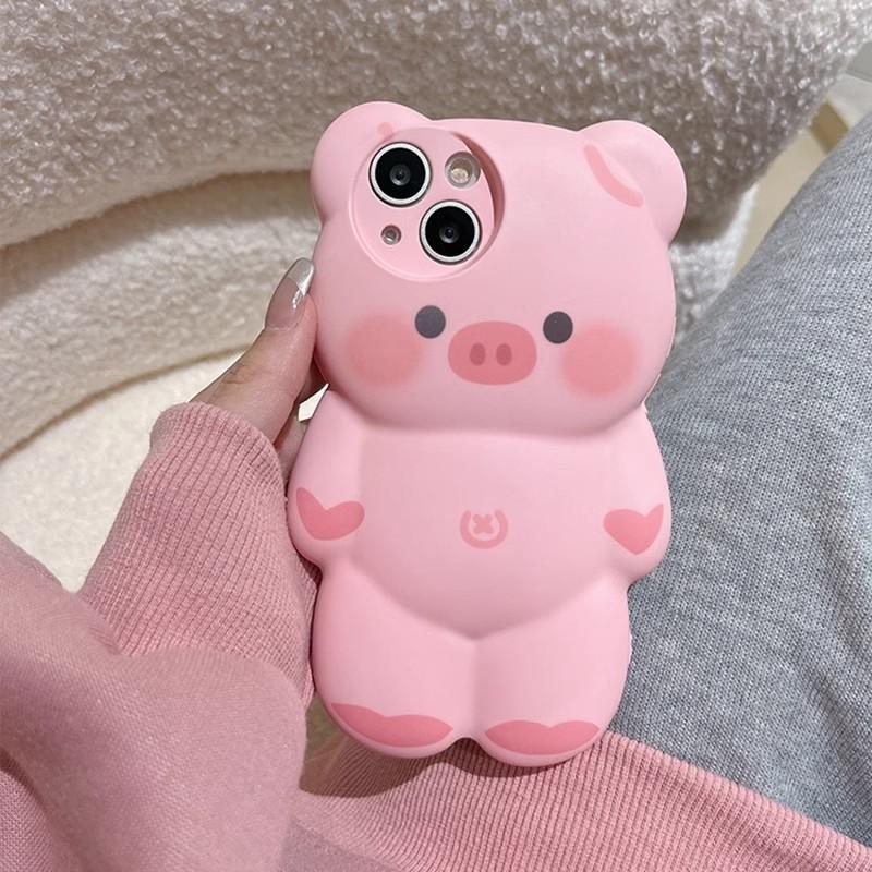 Three-dimensional Pink Pig Suitable for IPhone 15 Promax Mobile Phone Case Cartoon Apple 14Pro Silicone Protective Case