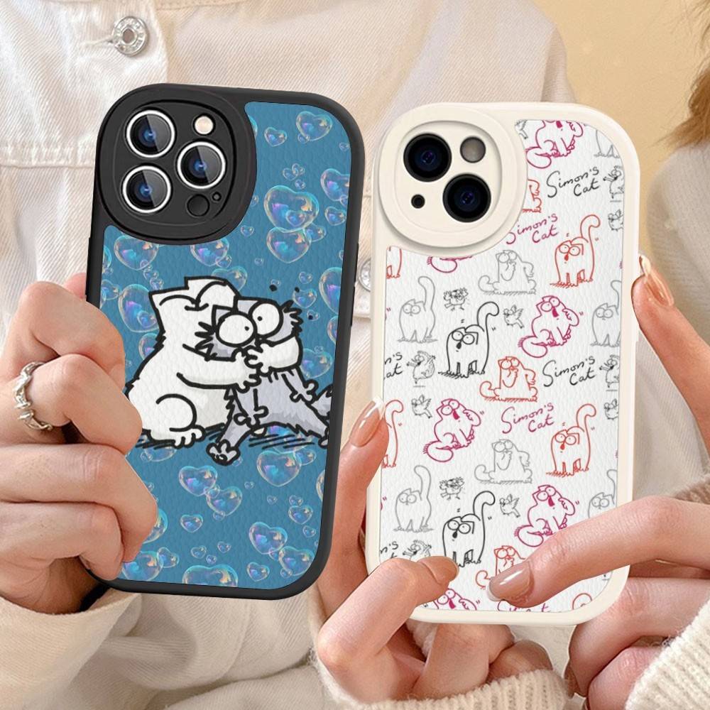 Cute S-Simons Cat Phone Case For IPhone 16 15 14 13 Pro Max 11 12 Plus Leather Silicone Cover