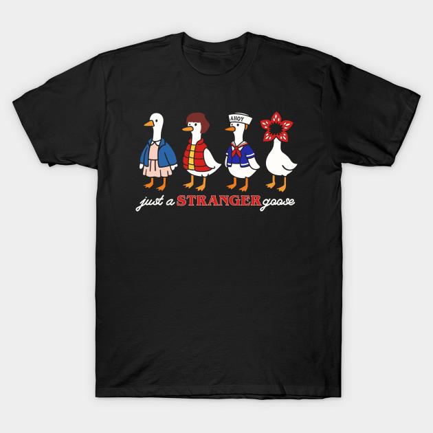 

Men Black Print T-shirt Stranger Things - Just A Stranger Goose No-Cut Transfer Paper Print Cotton Tshirt S чёрный