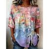 Women's printed lace-up short-sleeved blouse, fashionable and versatile, comfortable and skin-friendly, machine washable.