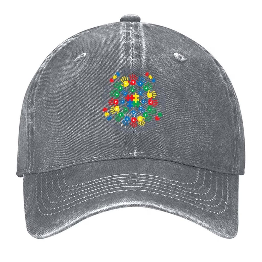 Autism Awareness Hands Baseball Cap Washed Cotton Adjustable Curved Brim Casual Outdoor Hat