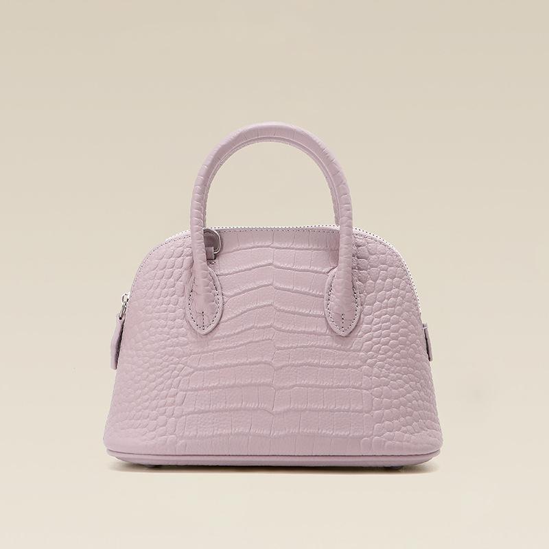 Crocodile Pattern Shell Bag First Layer Cowhide Handbag Large Capacity Commuter Leather Women's Bag Shoulder Messenger Bowling Bag