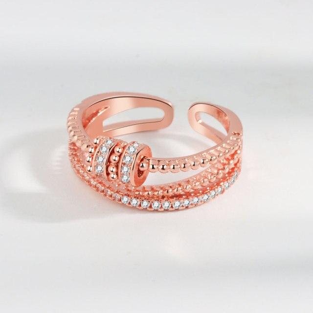 

Кольцо-спиннер из стерлингового серебра 925 пробы с цирконием для женщин, регулируемые антистрессовые кольца, модный подарок на день рождения, вечеринку, Anillos Jz269 розового золота