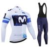 Movistar Herbst Pro Team Radtrikot 19D Trägerhosen-Set MTB Uniform Fahrradbekleidung Schnelltrocknend Fahrradkleidung Herren Langarm Radbekleidung