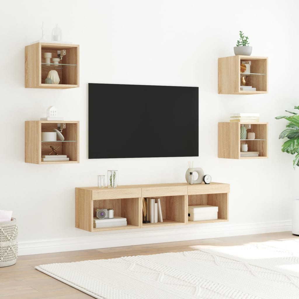 Vidaxl 7-Częściowy Zestaw Mebli Tv Z Led, Dąb Sonoma