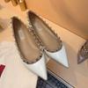 Spring new V home rivet flat shoes women's versatile soft sole temperament Liuding shallow mouth single shoes ladyshoes